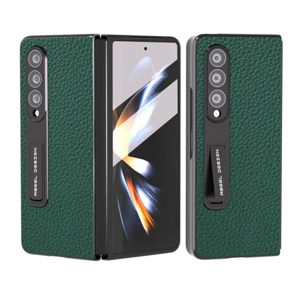 For Samsung Galaxy Z Fold4 5G Integrated Genuine Leather Litchi Texture Phone Case with Holder(Green) - Galaxy Z Fold4 5G Cases by buy2fix | Online Shopping UK | buy2fix