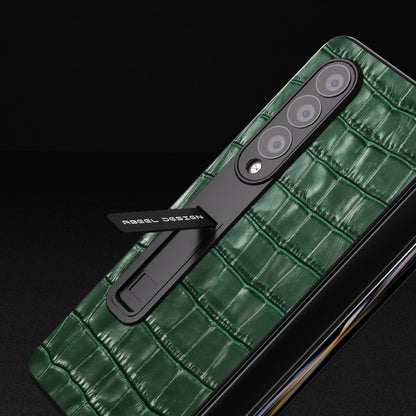 For Samsung Galaxy Z Fold3 5G Integrated Crocodile Texture Genuine Leather Phone Case(Green) - Galaxy Phone Cases by buy2fix | Online Shopping UK | buy2fix