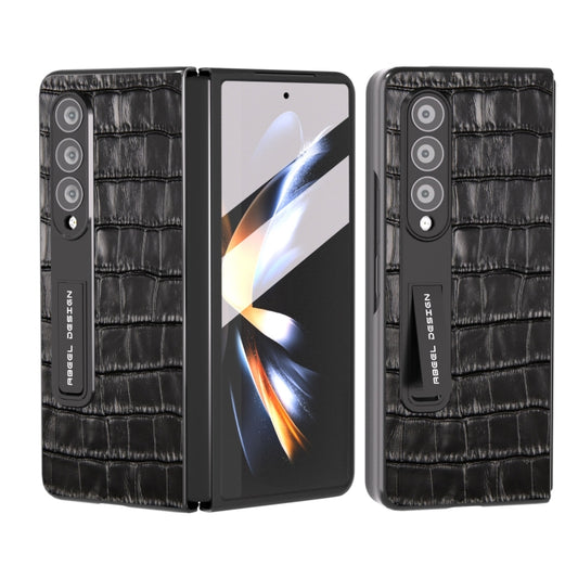 For Samsung Galaxy Z Fold3 5G Integrated Crocodile Texture Genuine Leather Phone Case(Black) - Galaxy Phone Cases by buy2fix | Online Shopping UK | buy2fix