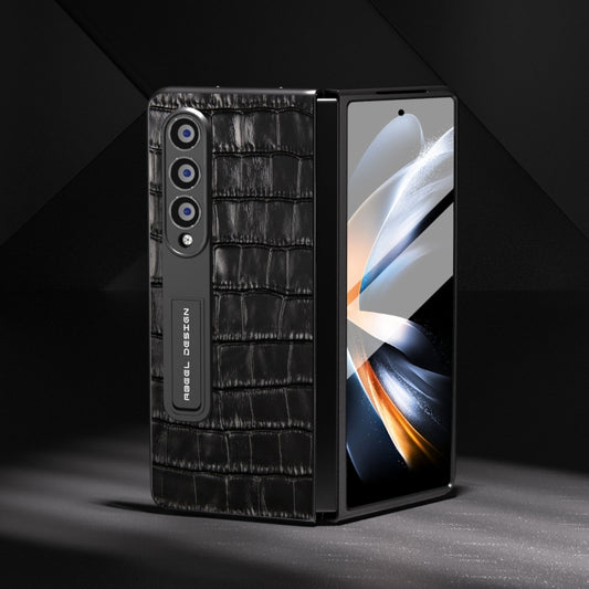 For Samsung Galaxy Z Fold3 5G Integrated Crocodile Texture Genuine Leather Phone Case(Black) - Galaxy Phone Cases by buy2fix | Online Shopping UK | buy2fix