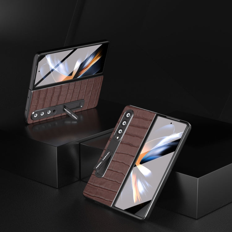 For Samsung Galaxy Z Fold4 5G Integrated Crocodile Texture Genuine Leather Phone Case(Brown) - Galaxy Z Fold4 5G Cases by buy2fix | Online Shopping UK | buy2fix