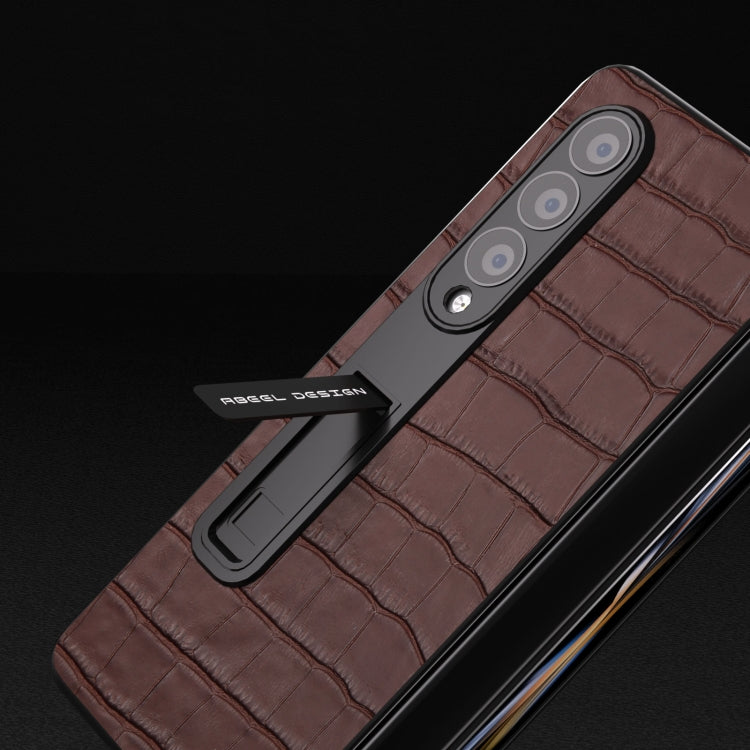 For Samsung Galaxy Z Fold4 5G Integrated Crocodile Texture Genuine Leather Phone Case(Brown) - Galaxy Z Fold4 5G Cases by buy2fix | Online Shopping UK | buy2fix