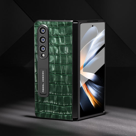 For Samsung Galaxy Z Fold4 5G Integrated Crocodile Texture Genuine Leather Phone Case(Green) - Galaxy Z Fold4 5G Cases by buy2fix | Online Shopping UK | buy2fix