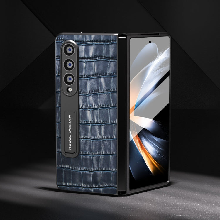 For Samsung Galaxy Z Fold4 5G Integrated Crocodile Texture Genuine Leather Phone Case(Blue) - Galaxy Z Fold4 5G Cases by buy2fix | Online Shopping UK | buy2fix
