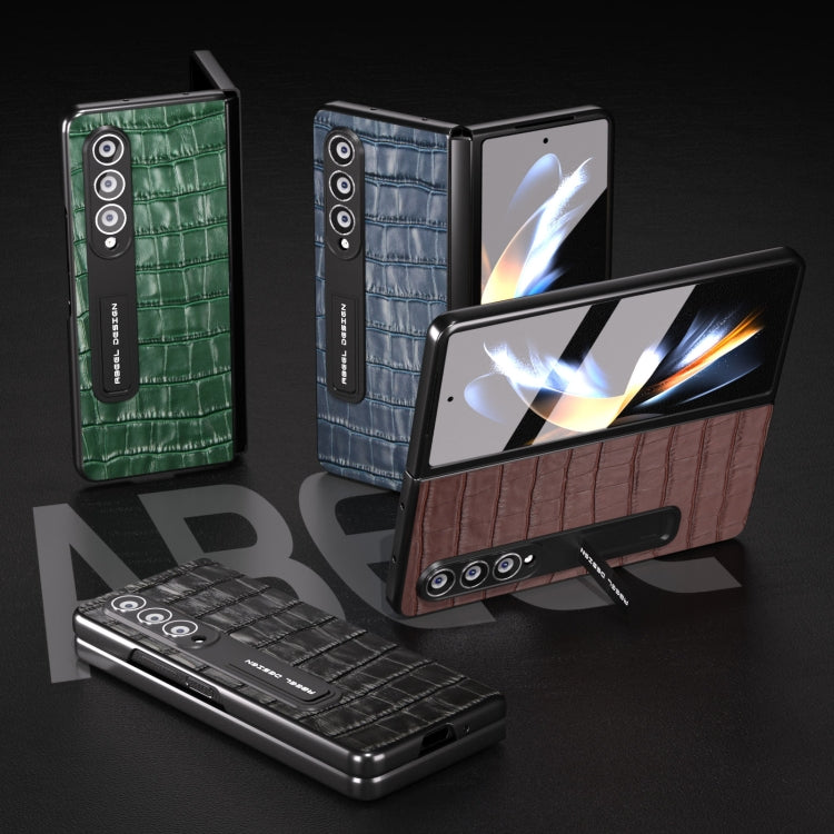 For Samsung Galaxy Z Fold4 5G Integrated Crocodile Texture Genuine Leather Phone Case(Black) - Galaxy Z Fold4 5G Cases by buy2fix | Online Shopping UK | buy2fix