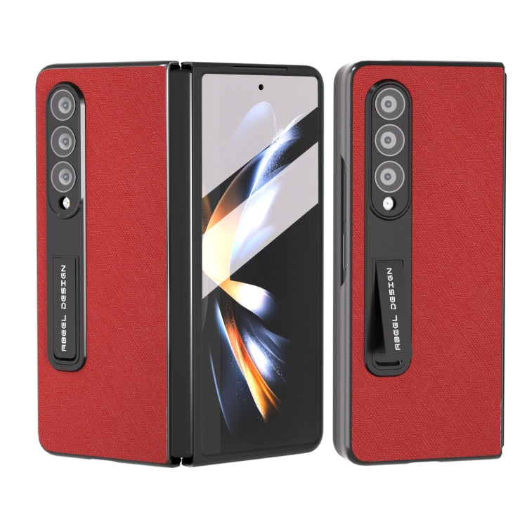 For Samsung Galaxy Z Fold3 5G Integrated Cross Texture Genuine Leather Phone Case with Holder(Red) - Galaxy Phone Cases by buy2fix | Online Shopping UK | buy2fix