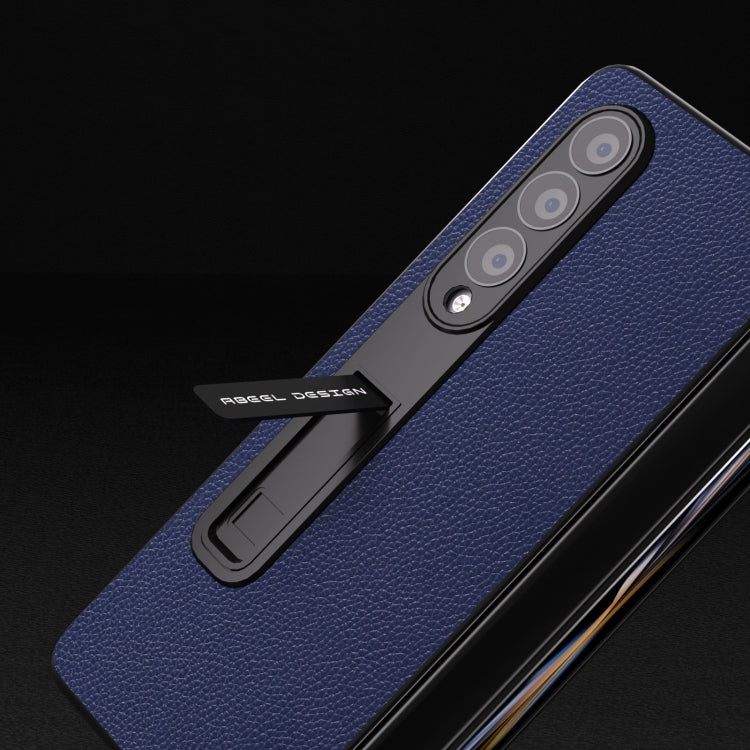 For Samsung Galaxy Z Fold3 5G Integrated Black Edge Genuine Leather Mino Phone Case with Holder(Royal Blue) - Galaxy Phone Cases by buy2fix | Online Shopping UK | buy2fix