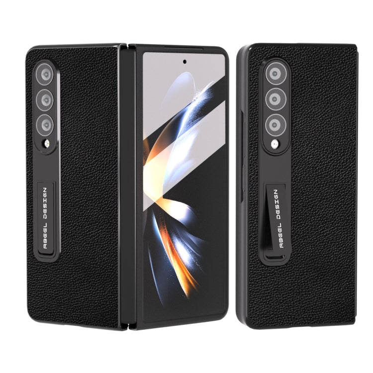 For Samsung Galaxy Z Fold3 5G Integrated Black Edge Genuine Leather Mino Phone Case with Holder(Black) - Galaxy Phone Cases by buy2fix | Online Shopping UK | buy2fix