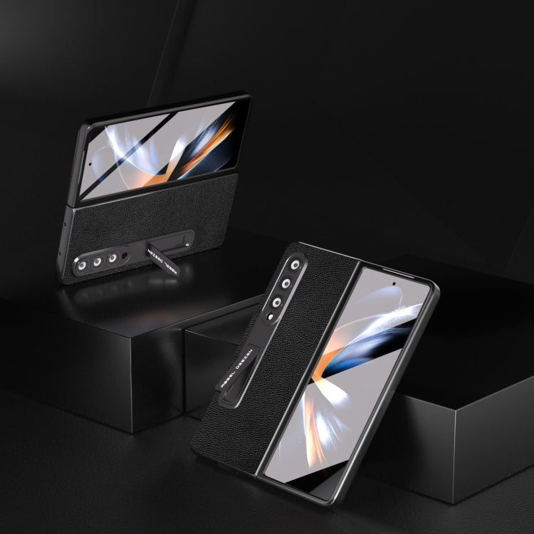 For Samsung Galaxy Z Fold3 5G Integrated Black Edge Genuine Leather Mino Phone Case with Holder(Black) - Galaxy Phone Cases by buy2fix | Online Shopping UK | buy2fix