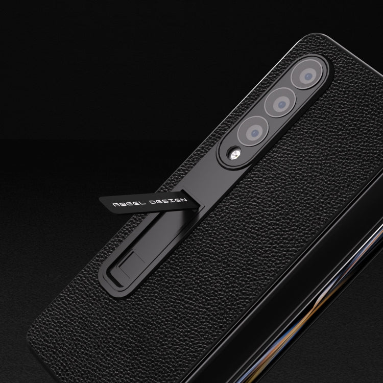 For Samsung Galaxy Z Fold3 5G Integrated Black Edge Genuine Leather Mino Phone Case with Holder(Black) - Galaxy Phone Cases by buy2fix | Online Shopping UK | buy2fix