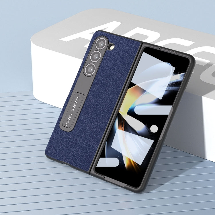 For Samsung Galaxy Z Fold5 ABEEL Integrated Black Edge Genuine Leather Mino Phone Case with Holder(Royal Blue) - Galaxy Z Fold5 Cases by buy2fix | Online Shopping UK | buy2fix