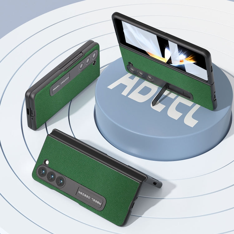 For Samsung Galaxy Z Fold5 ABEEL Integrated Black Edge Genuine Leather Mino Phone Case with Holder(Green) - Galaxy Z Fold5 Cases by buy2fix | Online Shopping UK | buy2fix