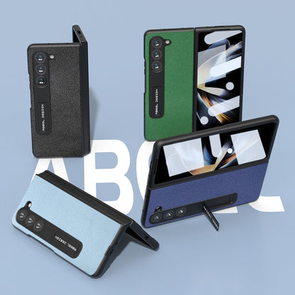 For Samsung Galaxy Z Fold5 ABEEL Integrated Black Edge Genuine Leather Mino Phone Case with Holder(Green) - Galaxy Z Fold5 Cases by buy2fix | Online Shopping UK | buy2fix