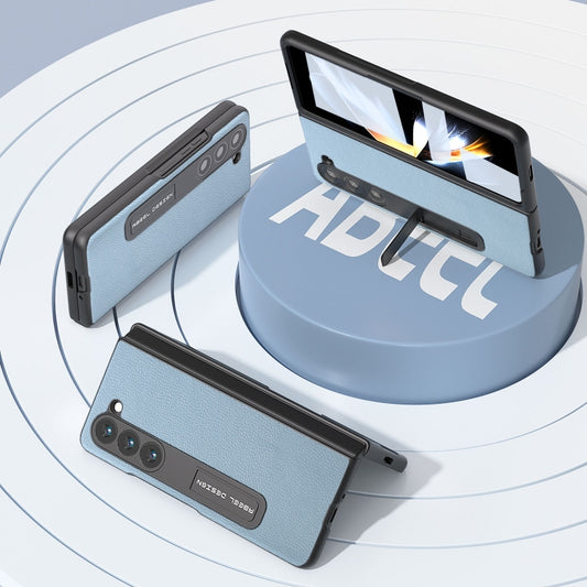 For Samsung Galaxy Z Fold5 ABEEL Integrated Black Edge Genuine Leather Mino Phone Case with Holder(Blue) - Galaxy Z Fold5 Cases by buy2fix | Online Shopping UK | buy2fix