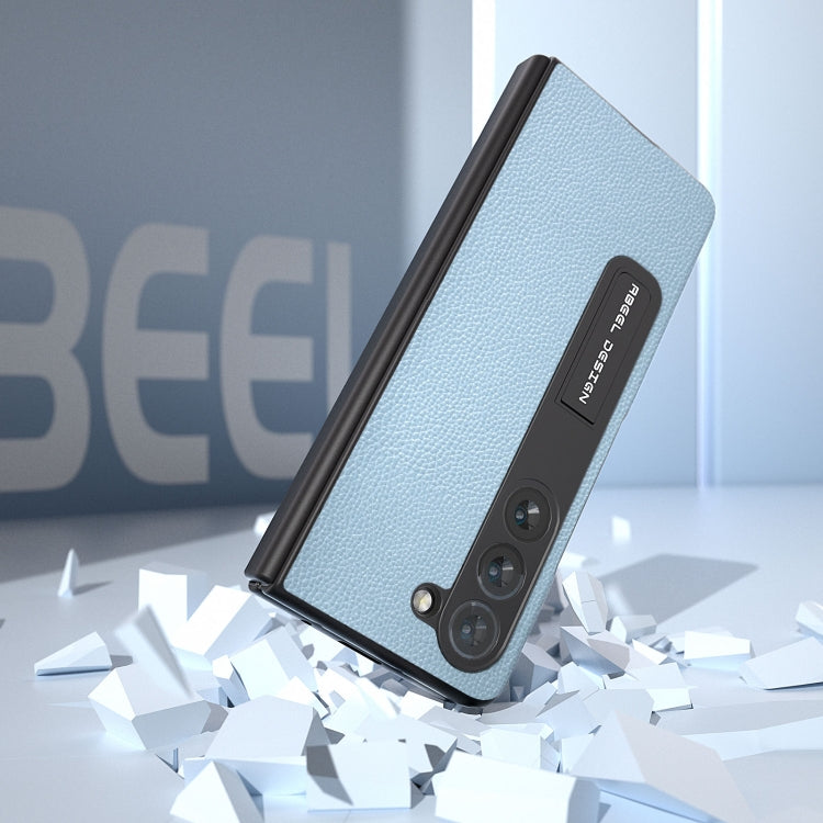 For Samsung Galaxy Z Fold5 ABEEL Integrated Black Edge Genuine Leather Mino Phone Case with Holder(Blue) - Galaxy Z Fold5 Cases by buy2fix | Online Shopping UK | buy2fix