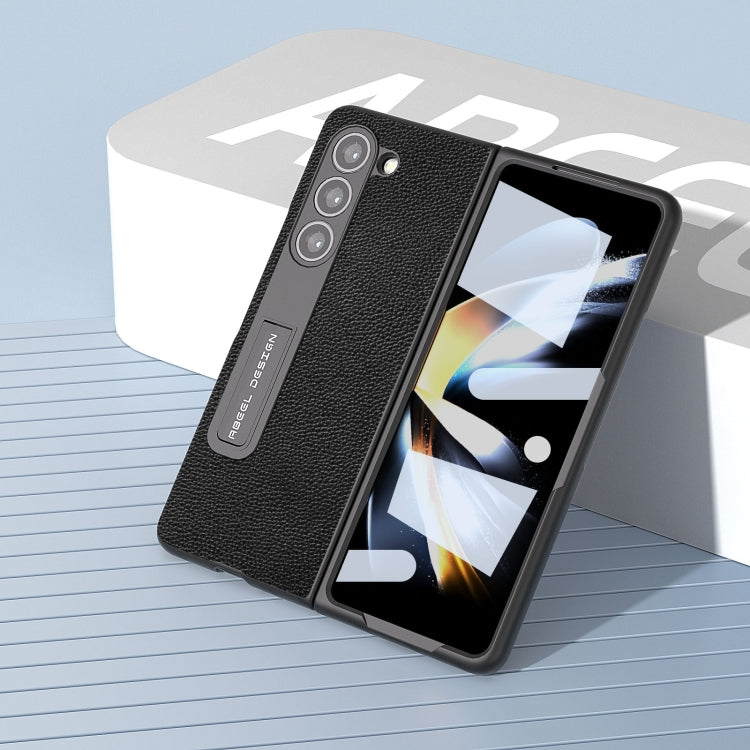 For Samsung Galaxy Z Fold5 ABEEL Integrated Black Edge Genuine Leather Mino Phone Case with Holder(Black) - Galaxy Z Fold5 Cases by buy2fix | Online Shopping UK | buy2fix
