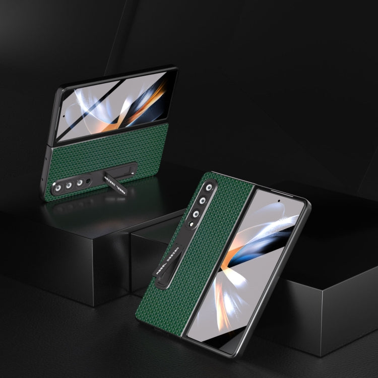 For Samsung Galaxy Z Fold3 5G Integrated Genuine Leather Luxury Series Phone Case with Holder(Night Green) - Galaxy Phone Cases by buy2fix | Online Shopping UK | buy2fix