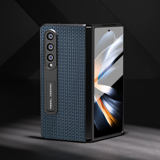 For Samsung Galaxy Z Fold3 5G Integrated Genuine Leather Luxury Series Phone Case with Holder(Royal Blue) - Galaxy Phone Cases by buy2fix | Online Shopping UK | buy2fix