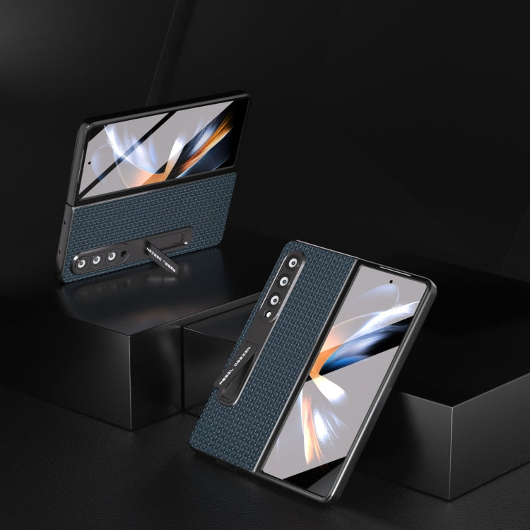 For Samsung Galaxy Z Fold3 5G Integrated Genuine Leather Luxury Series Phone Case with Holder(Royal Blue) - Galaxy Phone Cases by buy2fix | Online Shopping UK | buy2fix