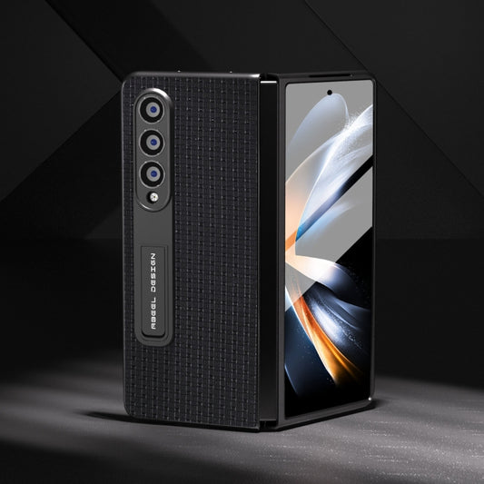 For Samsung Galaxy Z Fold3 5G Integrated Genuine Leather Luxury Series Phone Case with Holder(Black) - Galaxy Phone Cases by buy2fix | Online Shopping UK | buy2fix