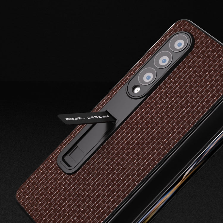 For Samsung Galaxy Z Fold4 5G Integrated Genuine Leather Luxury Series Phone Case with Holder(Coffee) - Galaxy Z Fold4 5G Cases by buy2fix | Online Shopping UK | buy2fix