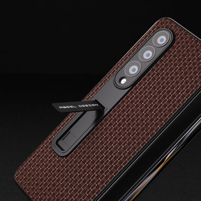 For Samsung Galaxy Z Fold4 5G Integrated Genuine Leather Luxury Series Phone Case with Holder(Coffee) - Galaxy Z Fold4 5G Cases by buy2fix | Online Shopping UK | buy2fix