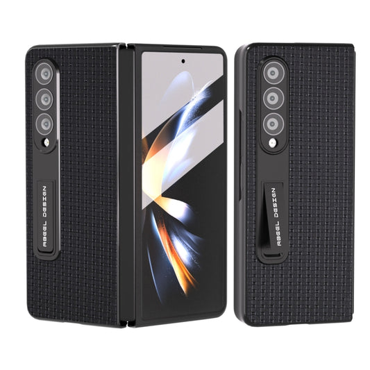 For Samsung Galaxy Z Fold4 5G Integrated Genuine Leather Luxury Series Phone Case with Holder(Black) - Galaxy Z Fold4 5G Cases by buy2fix | Online Shopping UK | buy2fix