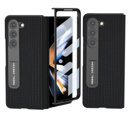 For Samsung Galaxy Z Fold5 ABEEL Integrated Genuine Leather Luxury Series Phone Case with Holder(Black)