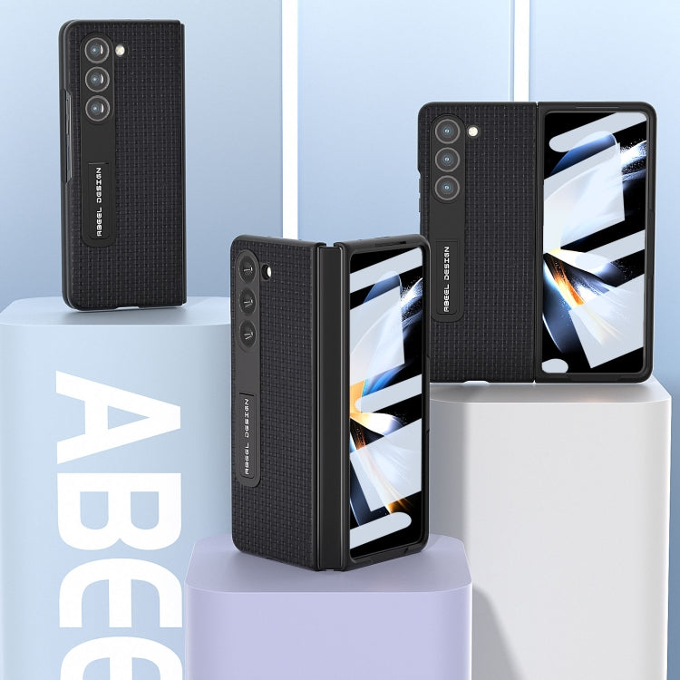For Samsung Galaxy Z Fold5 ABEEL Integrated Genuine Leather Luxury Series Phone Case with Holder(Black) - Galaxy Z Fold5 Cases by buy2fix | Online Shopping UK | buy2fix