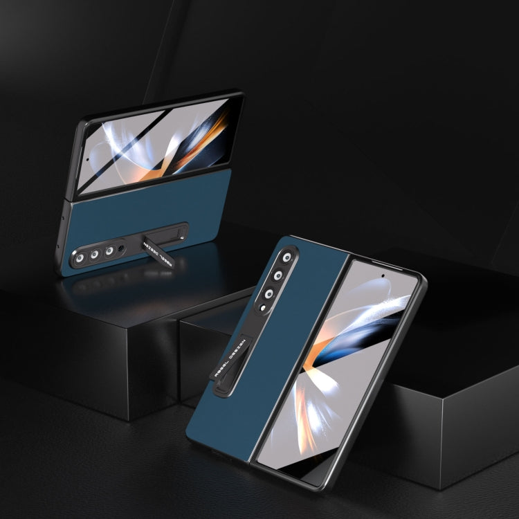For Samsung Galaxy Z Fold3 5G Integrated Genuine Silky Soft ABEEL Black Edge Phone Case with Holder(Blue) - Galaxy Phone Cases by buy2fix | Online Shopping UK | buy2fix