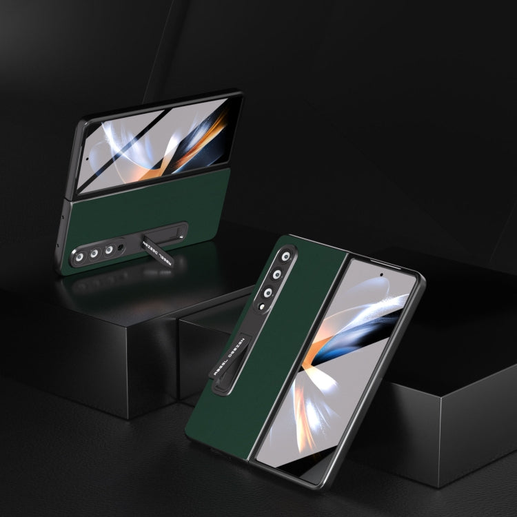 For Samsung Galaxy Z Fold4 5G Integrated Genuine Silky Soft ABEEL Black Edge Phone Case with Holder(Green) - Galaxy Z Fold4 5G Cases by buy2fix | Online Shopping UK | buy2fix