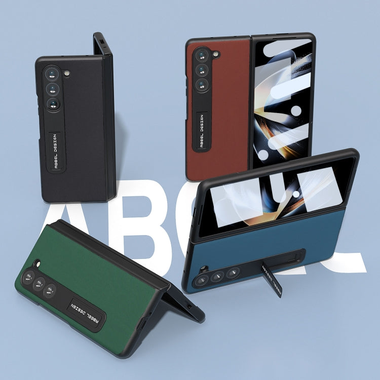 For Samsung Galaxy Z Fold5 ABEEL Integrated Genuine Silky Soft Black Edge Phone Case with Holder(Coffee) - Galaxy Z Fold5 Cases by buy2fix | Online Shopping UK | buy2fix