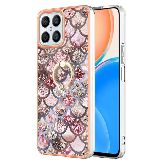 For Honor X8 4G Electroplating IMD TPU Phone Case with Ring(Pink Scales) - Honor Cases by buy2fix | Online Shopping UK | buy2fix