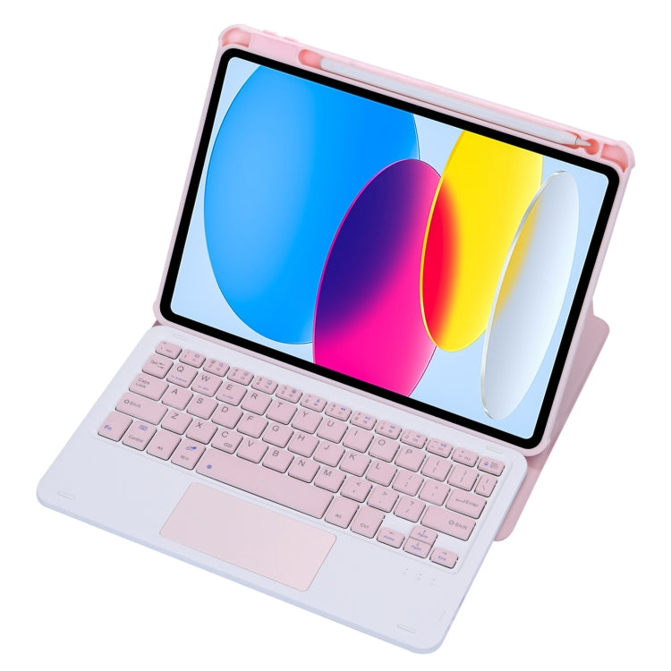 For iPad 11 2025 / 10th Gen 10.9 2022 F10B-A 360 Rotation Acrylic Transparent Bluetooth Keyboard Leather Case With Touch Control(Pink) by buy2fix