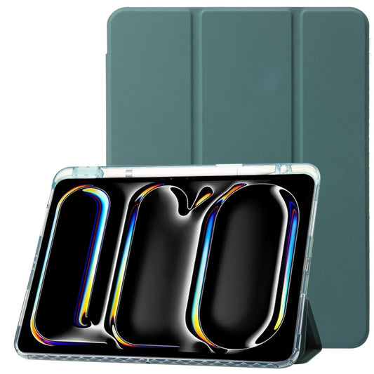 For iPad Air 11 2025 / 2024 Clear Acrylic 3-Fold Leather Tablet Case(Dark Green) by buy2fix