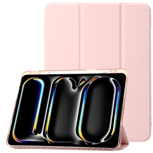 For iPad Air 11 2025 / 2024 Clear Acrylic 3-Fold Leather Tablet Case(Pink) by buy2fix