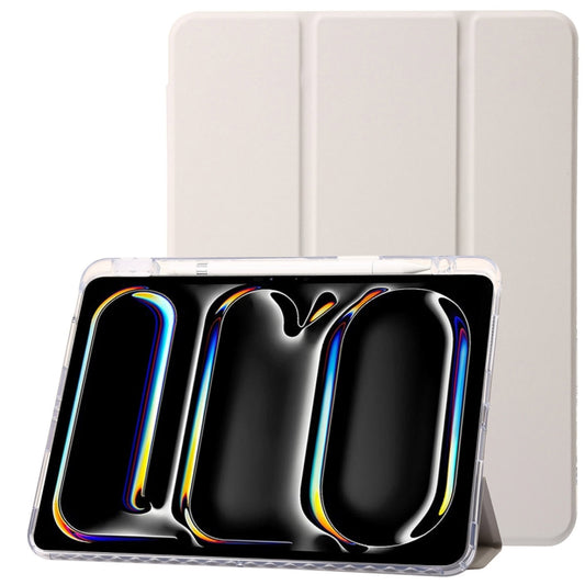 For iPad Air 11 2025 / 2024 Clear Acrylic 3-Fold Leather Tablet Case(Grey) by buy2fix