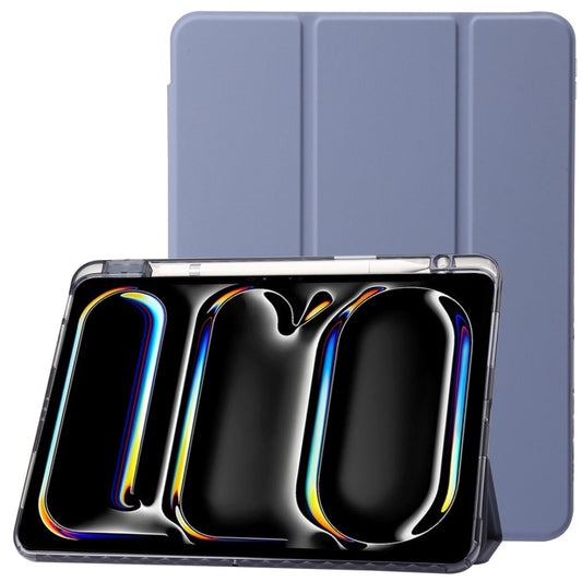 For iPad Air 11 2025 / 2024 Clear Acrylic 3-Fold Leather Tablet Case(Lavender Purple) by buy2fix