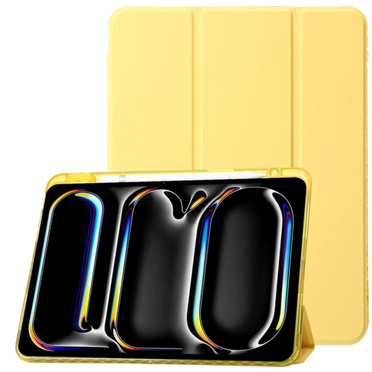For iPad Air 11 2025 / 2024 Clear Acrylic 3-Fold Leather Tablet Case(Yellow) by buy2fix