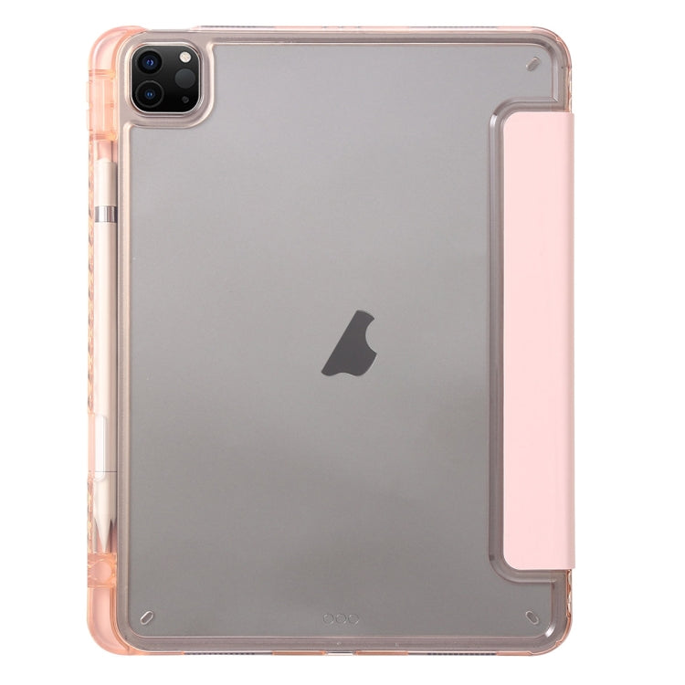 For iPad Pro 11 2024 Clear Acrylic 3-Fold Leather Tablet Case(Pink) - iPad Pro 11 2024 Cases by buy2fix | Online Shopping UK | buy2fix