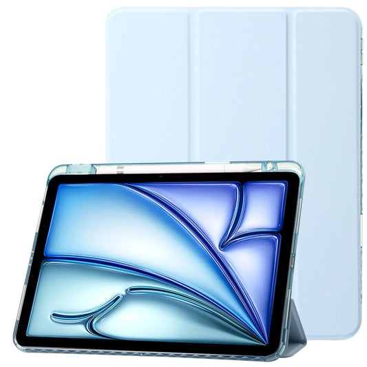 For iPad Pro 11 2025 / 2024 Clear Acrylic 3-Fold Leather Tablet Case(Ice Blue) by buy2fix