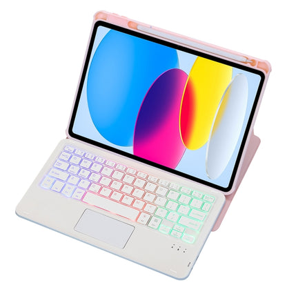 For iPad 11 2025 / 10th Gen 10.9 2022 F10B-AS 360 Rotation Acrylic Transparent Bluetooth Keyboard Leather Case With Touch Control / Backlight(Pink) by buy2fix