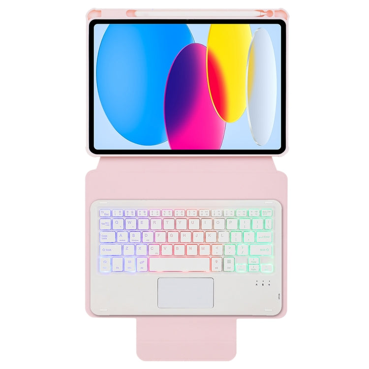 For iPad 11 2025 / 10th Gen 10.9 2022 F10B-AS 360 Rotation Acrylic Transparent Bluetooth Keyboard Leather Case With Touch Control / Backlight(Pink) by buy2fix