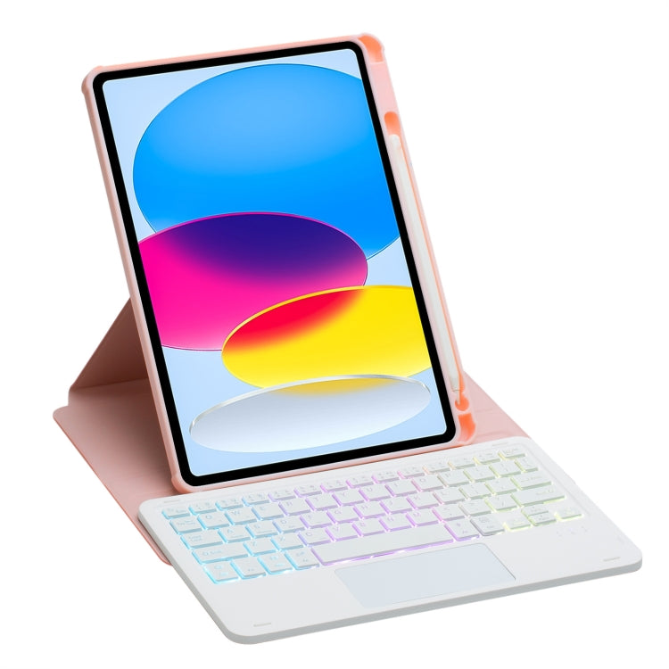 For iPad 11 2025 / 10th Gen 10.9 2022 F10B-AS 360 Rotation Acrylic Transparent Bluetooth Keyboard Leather Case With Touch Control / Backlight(Pink) by buy2fix