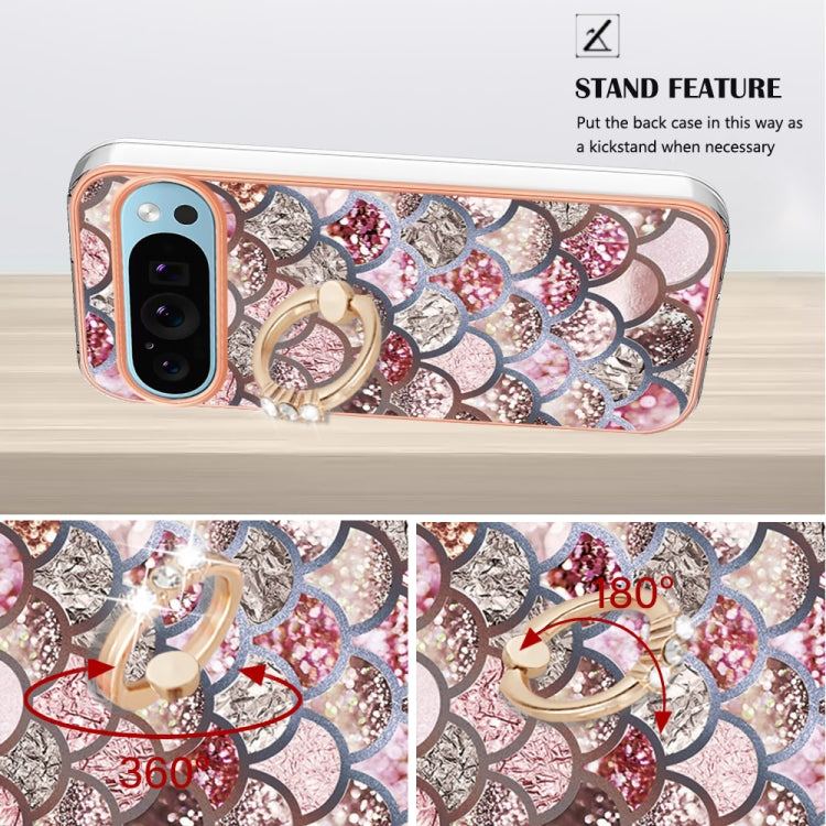 For Google Pixel 9 Pro XL Electroplating IMD TPU Phone Case with Ring(Pink Scales) by buy2fix