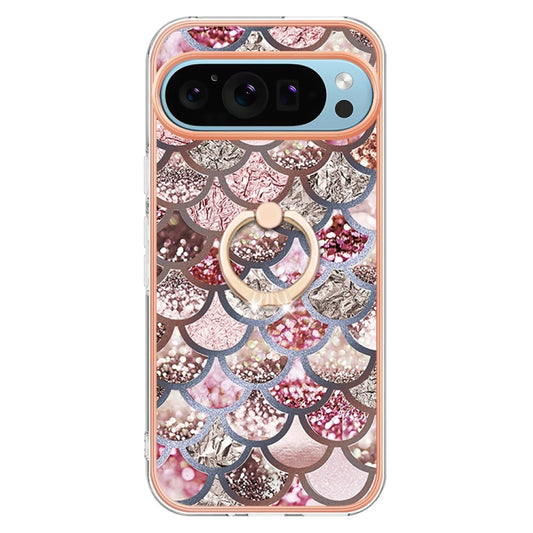 For Google Pixel 9 / 9 Pro Electroplating IMD TPU Phone Case with Ring(Pink Scales) by buy2fix