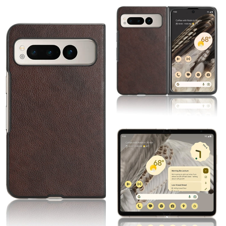 For Google Pixel Fold Litchi Texture Back Cover Phone Case(Brown) by buy2fix