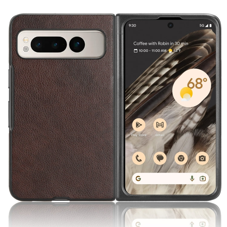 For Google Pixel Fold Litchi Texture Back Cover Phone Case(Brown) by buy2fix