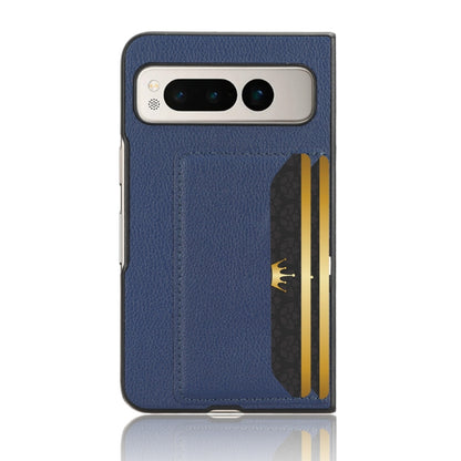 For Google Pixel Fold Litchi Texture Card Slots Back Cover Phone Case(Blue) - Google Cases by buy2fix | Online Shopping UK | buy2fix