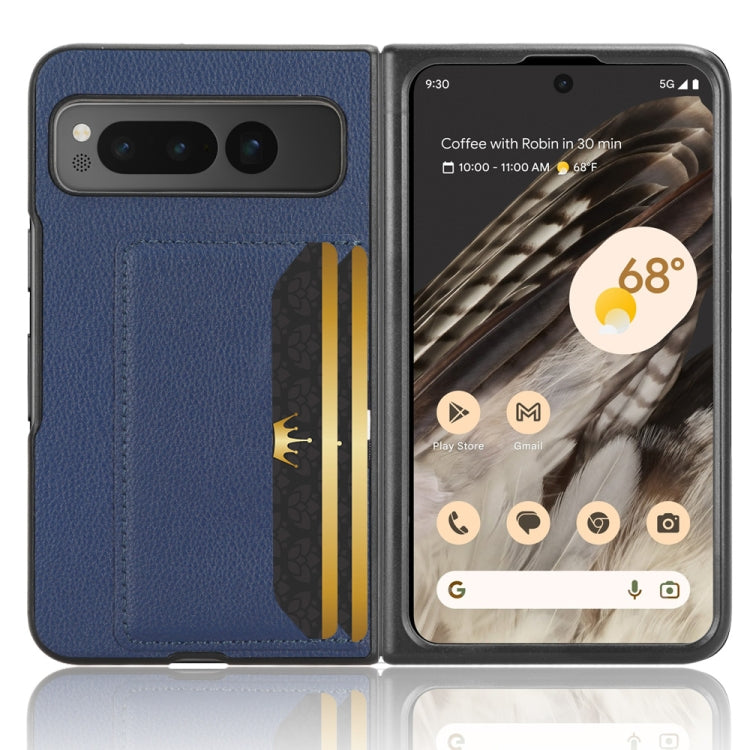 For Google Pixel Fold Litchi Texture Card Slots Back Cover Phone Case(Blue) - Google Cases by buy2fix | Online Shopping UK | buy2fix